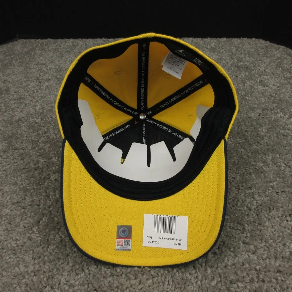 Michigan Wolverines Hat Cap Mens Fitted Medium Large Yellow Helmet Logo Jordan